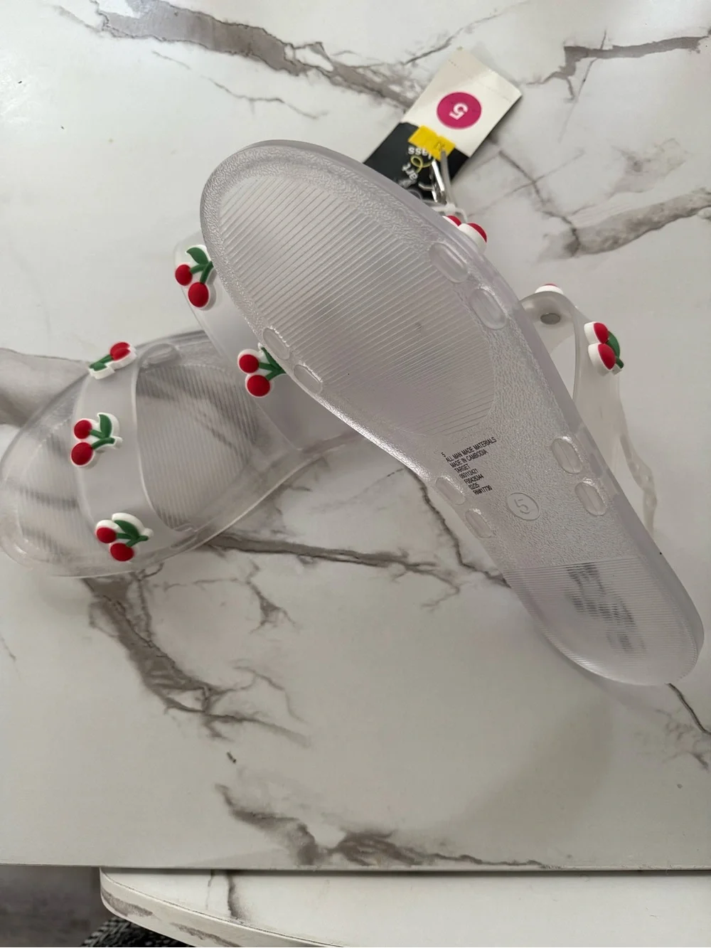art class Clear Jelly Sandals with Red Cherry Accents